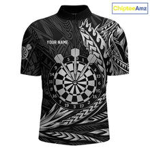 Load image into Gallery viewer, Personalized Black &amp; Silver Tribal Darts Polo &amp; Quarter-Zip Custom Dart Shirts For Men Dart Jerseys  NYN2886