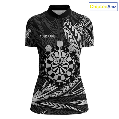 Personalized Black & Silver Tribal Darts Polo & Quarter-Zip Custom Dart Shirts For Women Dart Jerseys  NYN2886