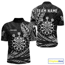 Load image into Gallery viewer, Personalized Black &amp; Silver Tribal Darts Polo &amp; Quarter-Zip Custom Dart Shirts For Men Dart Jerseys  NYN2886
