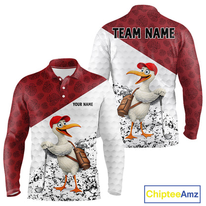 Funny Duck Golfer Mens Golf Polo Shirt Custom Black Grunge Tropical Team Golf Shirts | Red NYN3101