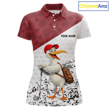 Load image into Gallery viewer, Funny Duck Golfer Womens Golf Polo Shirt Custom Black Grunge Tropical Team Golf Shirts | Red NYN3101