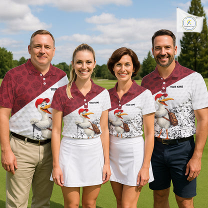 Funny Duck Golfer Mens Golf Polo Shirt Custom Black Grunge Tropical Team Golf Shirts | Red NYN3101