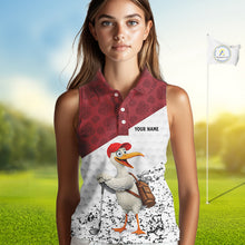 Load image into Gallery viewer, Funny Duck Golfer Womens Golf Sleeveless Polo Shirt Custom Black Grunge Tropical Team Golf Shirts | Red NYN3101