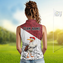 Load image into Gallery viewer, Funny Duck Golfer Womens Golf Sleeveless Polo Shirt Custom Black Grunge Tropical Team Golf Shirts | Red NYN3101