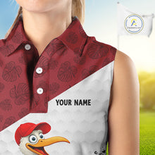 Load image into Gallery viewer, Funny Duck Golfer Womens Golf Sleeveless Polo Shirt Custom Black Grunge Tropical Team Golf Shirts | Red NYN3101