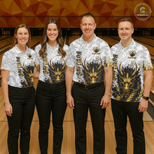 Load image into Gallery viewer, Splatter Black &amp; Gold Bowling Polo &amp; 1/4-Zip Shirt For Men Custom Gray Dragon Bowling Team Jersey NYN3269