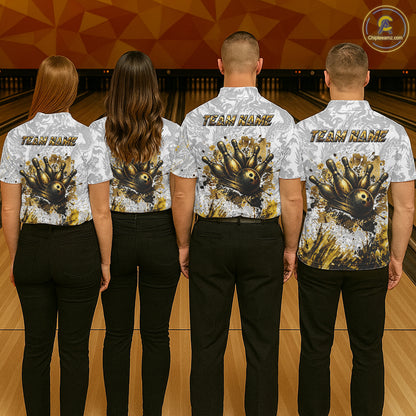 Splatter Black & Gold Bowling Polo & 1/4-Zip Shirt For Women Custom Gray Dragon Bowling Team Jersey NYN3269
