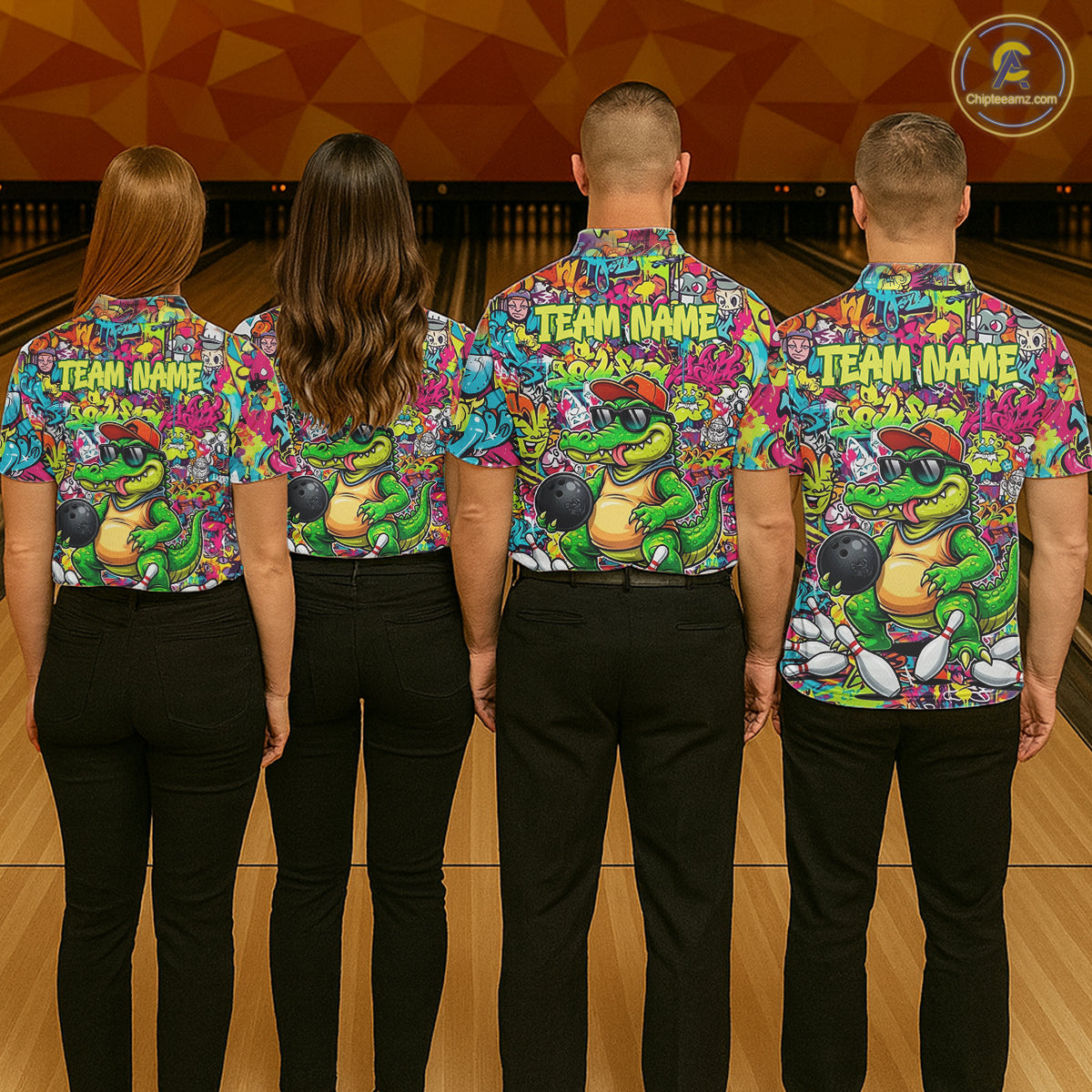 Funny Cool Crocodile Women Bowling Shirts Custom Green Graffiti Team Bowling Jersey For Bowlers NYN3271