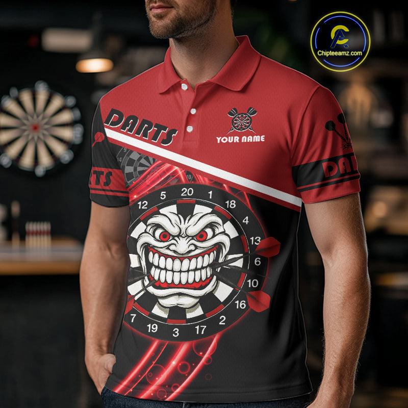 Maroon Lightning Devil Dartboard Darts Shirt For Men - Custom Name & Team Jersey NYN0583