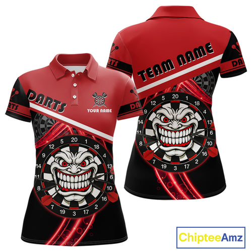 Maroon Lightning Devil Dartboard Darts Shirt For Women - Custom Name & Team Jersey NYN0583
