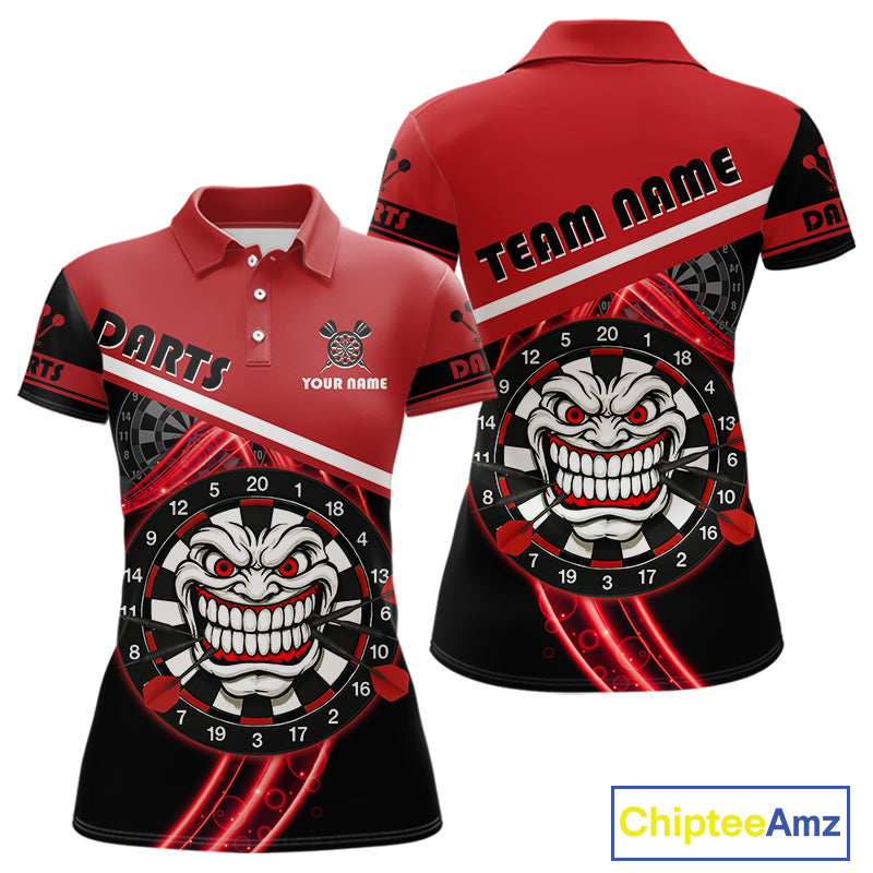 Maroon Lightning Devil Dartboard Darts Shirt For Women - Custom Name & Team Jersey NYN0583