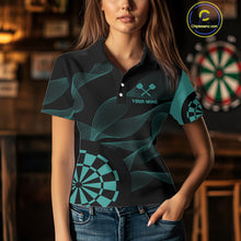 Load image into Gallery viewer, Turquoise Dartboard Waving Lines Darts Shirt For Women - Custom Name &amp; Team Jersey NYN0586