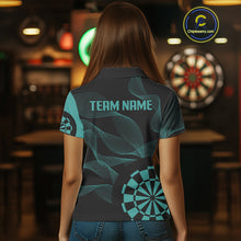 Load image into Gallery viewer, Turquoise Dartboard Waving Lines Darts Shirt For Women - Custom Name &amp; Team Jersey NYN0586
