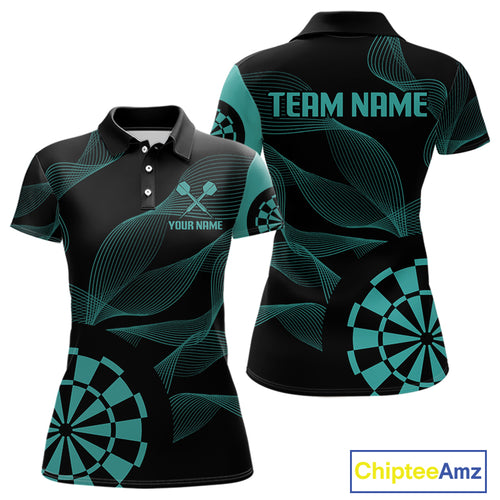 Turquoise Dartboard Waving Lines Darts Shirt For Women - Custom Name & Team Jersey NYN0586