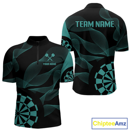 Turquoise Dartboard Waving Lines Darts Shirt For Men - Custom Name & Team Jersey NYN0586