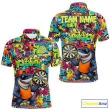 Load image into Gallery viewer, Cool Shark Dartboard Graffiti men's darts polo shirt, custom funny shark dart jersey, personalized dart team uniform