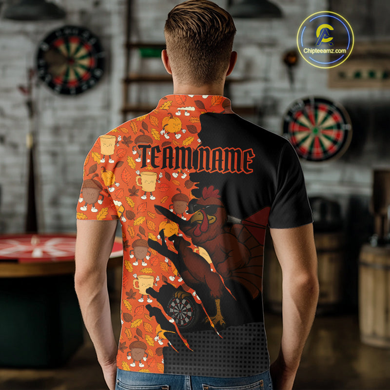 Custom Turkey Dartboard Funny Dart Polo Shirt For Men Autumn Thanksgiving Dart Jersey NYN1460