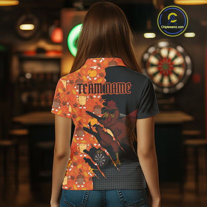 Custom Turkey Dartboard Funny Dart Polo Shirt For Women Autumn Thanksgiving Dart Jersey NYN1460