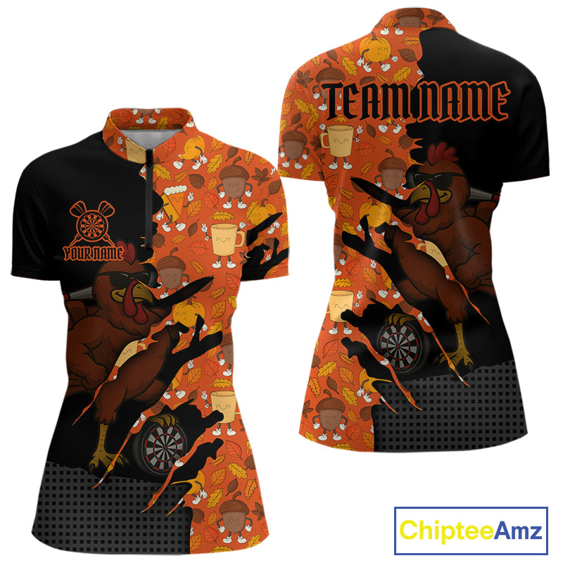 Custom Turkey Dartboard Funny Dart 1/4-Zip Shirt For Men Autumn Thanksgiving Dart Jersey NYN1460