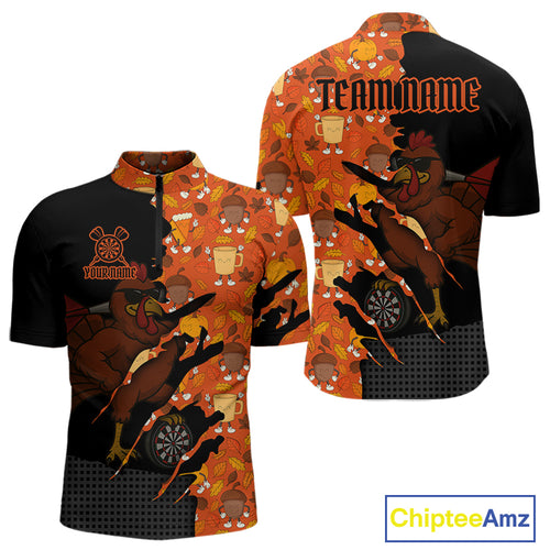 Custom Turkey Dartboard Funny Dart 1/4-Zip  Shirt For Men Autumn Thanksgiving Dart Jersey NYN1460