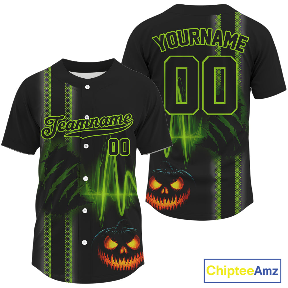 Custom Black And Green Halloween Lightning Baseball Shirt For Men Youth Baseball Jersey NYN1462