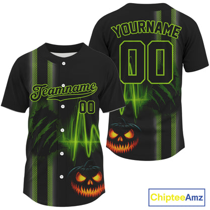 Custom Black And Green Halloween Lightning Baseball Shirt For Men Youth Baseball Jersey NYN1462