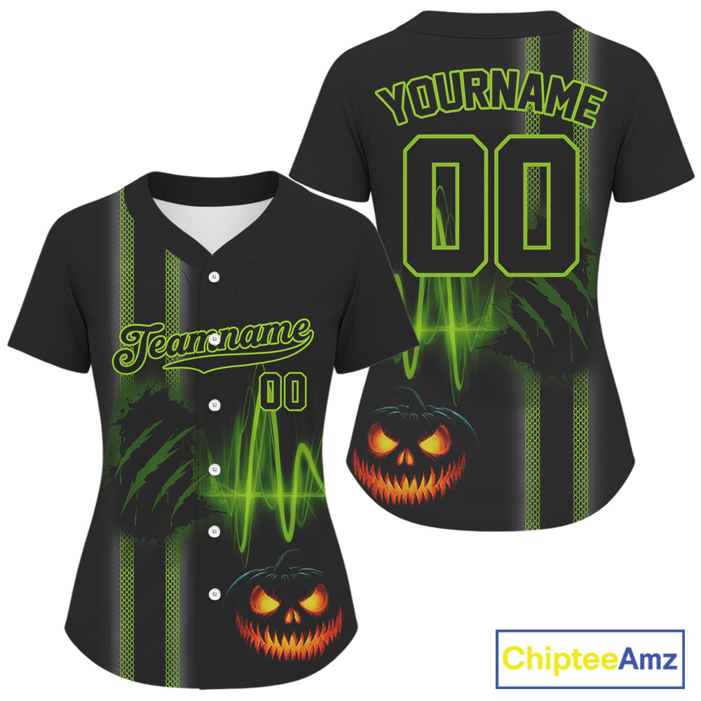 Custom Black And Green Halloween Lightning Baseball Shirt For Women Youth Baseball Jersey NYN1462