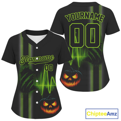 Custom Black And Green Halloween Lightning Baseball Shirt For Women Youth Baseball Jersey NYN1462