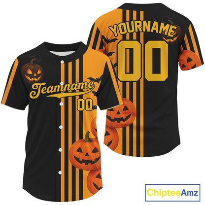 Custom Black-Orange Halloween Pumpkin Baseball Shirt For Men Outfits Baseball Jerseys NYN1463