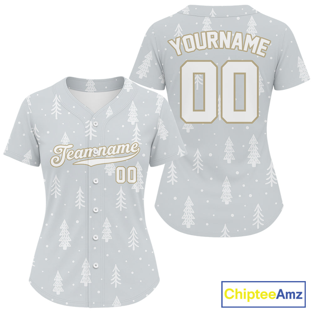 Custom Grey Snowflake Baseball Christmas Shirt For Women Outfits Xmas Baseball Jerseys NYN1471