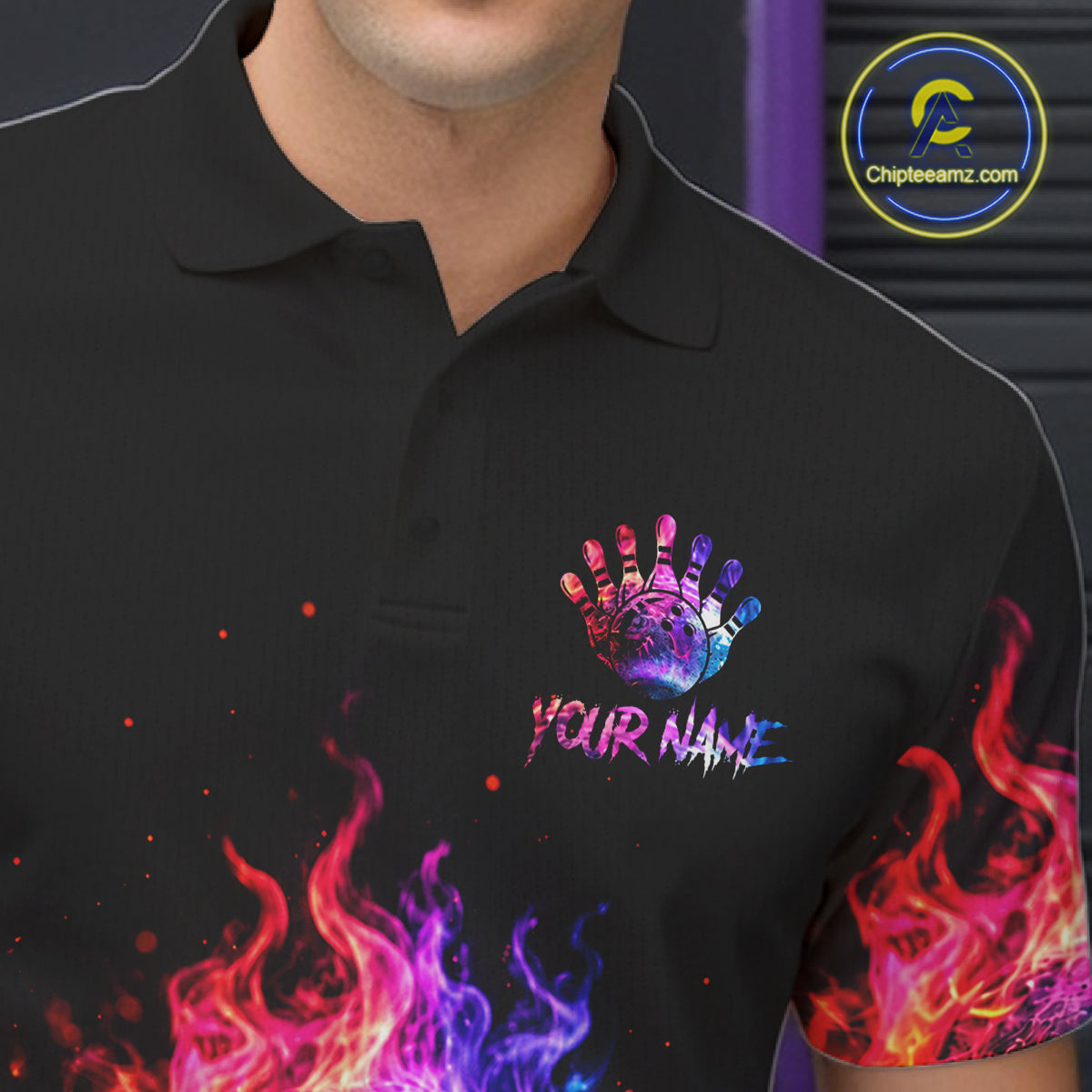 Fire Skull Bowling Team Shirt Personalized Colorful Flame Mens Bowler Polo 1/4-Zip Team Jersey NYN4548