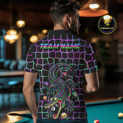 Funny Neon Alligator Pool Polo Shirt For Men Custom Name Billiard Team Jersey 8 Ball Pool Jersey NYN4550