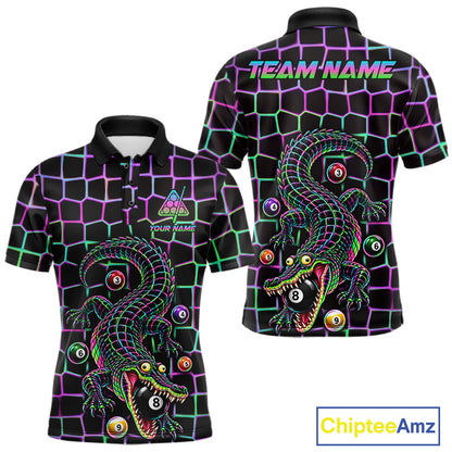 Funny Neon Alligator Pool Polo Shirt For Men Custom Name Billiard Team Jersey 8 Ball Pool Jersey NYN4550