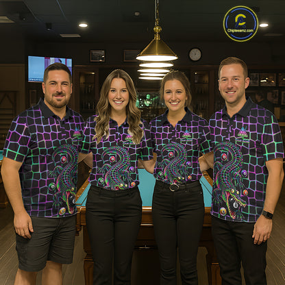 Funny Neon Alligator Pool Polo Shirt For Men Custom Name Billiard Team Jersey 8 Ball Pool Jersey NYN4550