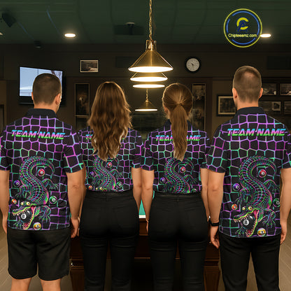 Funny Neon Alligator Pool Polo Shirt For Men Custom Name Billiard Team Jersey 8 Ball Pool Jersey NYN4550