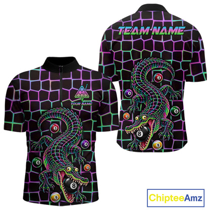 Funny Neon Alligator Pool Polo Shirt For Men Custom Name Billiard Team Jersey 8 Ball Pool Jersey NYN4550