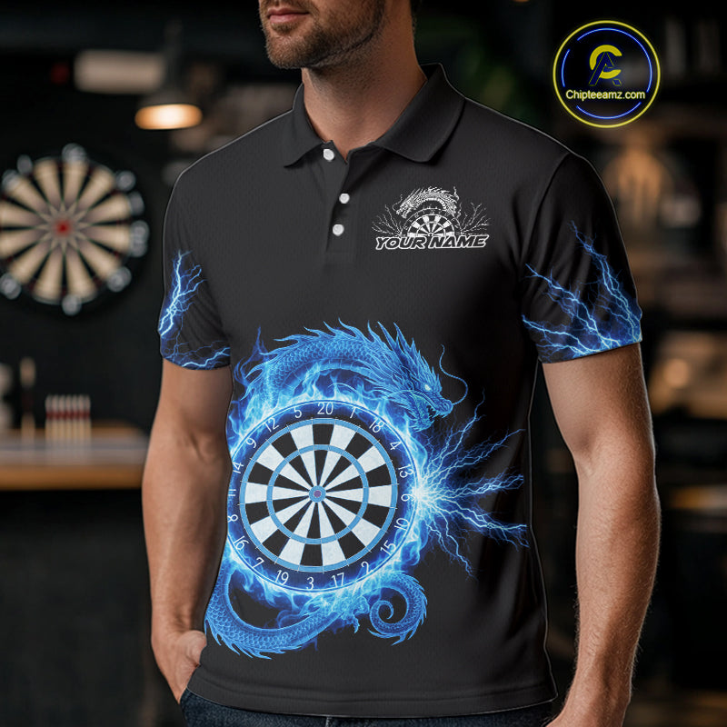 Custom Dragon Lighting Blue Dartboard Dart Polo Jerseys For Men Dart Team Shirt NYN1723