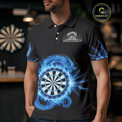 Custom Dragon Lighting Blue Dartboard Dart Polo Jerseys For Men Dart Team Shirt NYN1723