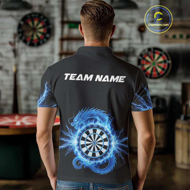 Custom Dragon Lighting Blue Dartboard Dart Polo Jerseys For Men Dart Team Shirt NYN1723