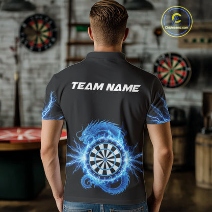Custom Dragon Lighting Blue Dartboard Dart Polo Jerseys For Men Dart Team Shirt NYN1723