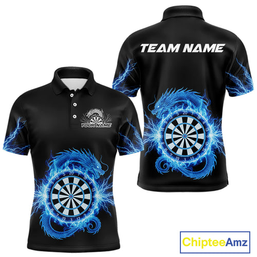 Custom Dragon Lighting Blue Dartboard Dart Polo Jerseys For Men Dart Team Shirt NYN1723