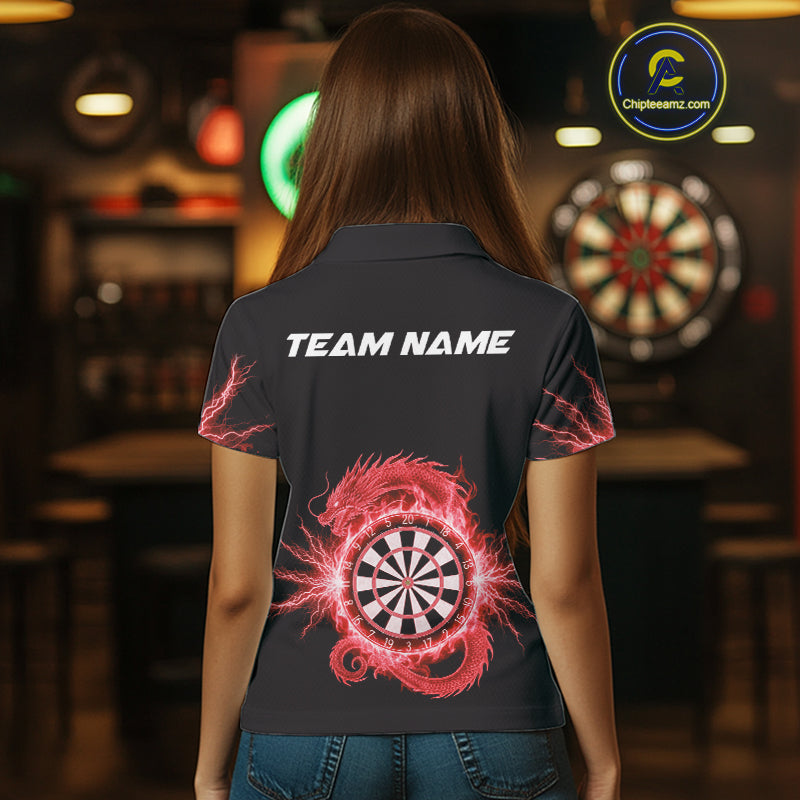 Custom Dragon Lighting Red Dartboard Dart Polo Jerseys For Women Dart Team Shirt NYN1724