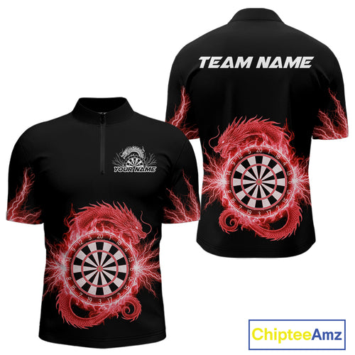 Custom Dragon Lighting Red Dartboard Dart Quarter-Zip Jerseys For Men Dart Team Shirt NYN1724