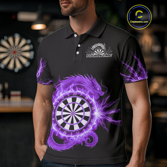 Custom Dragon Lighting Purple Dartboard Dart Polo Jerseys For Men Dart Team Shirt NYN1725