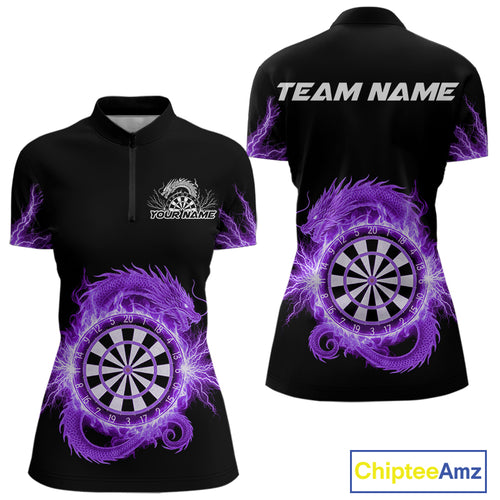 Custom Dragon Lighting Purple Dartboard Dart Quarter-Zip Jerseys For Women Dart Team Shirt NYN1725