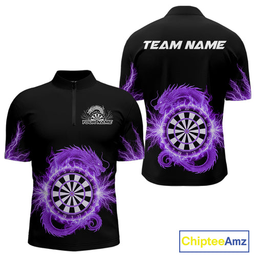 Custom Dragon Lighting Purple Dartboard Dart Quarter-Zip Jerseys For Men Dart Team Shirt NYN1725