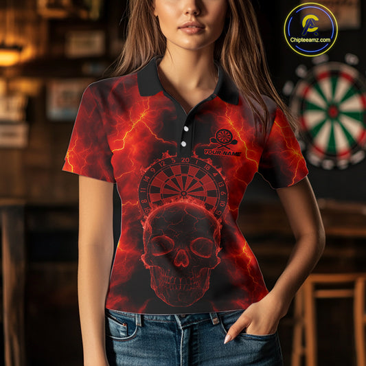 Custom Red Skull Lightning Dartboard Dart Polo Jerseys For Women Outfits Dart Shirts NYN1727