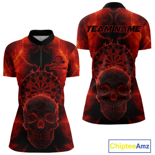Custom Red Skull Lightning Dartboard Dart Quarter-Zip Jerseys For Women Outfits Dart Shirts NYN1727