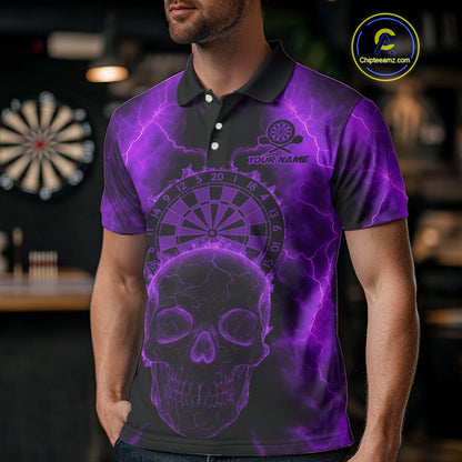 Custom Purple Skull Lightning Dartboard Dart Polo Jerseys For Men Outfits Dart Shirts NYN1728