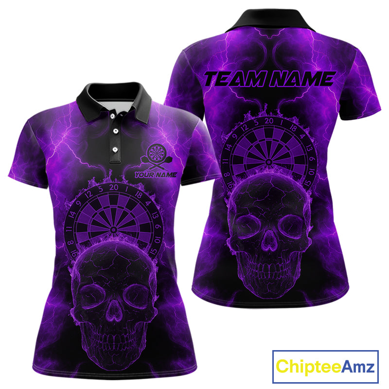 Custom Purple Skull Lightning Dartboard Dart Polo Jerseys For Women Outfits Dart Shirts NYN1728